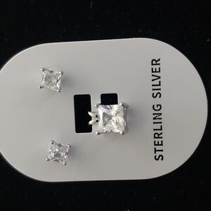 Sterling Silver square CZ earring set